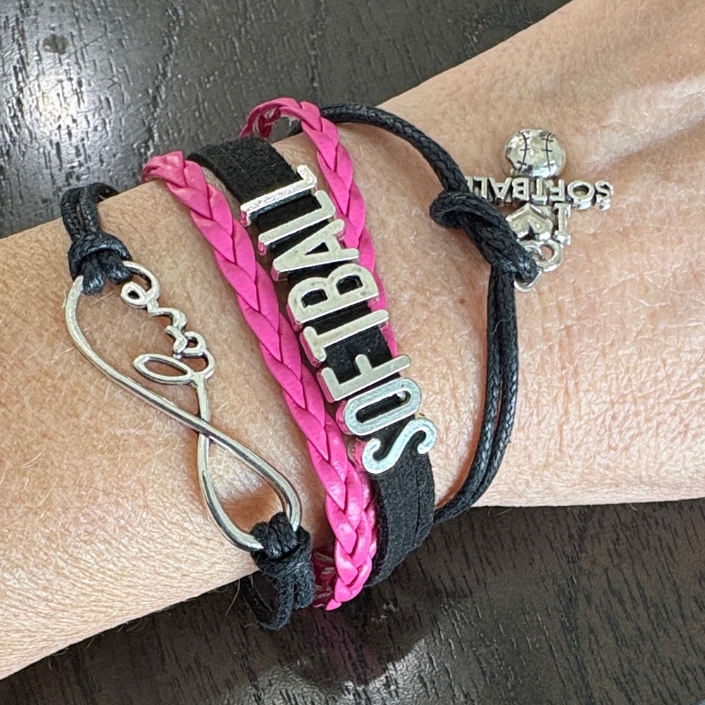 Pink and Black Softball Bracelet Set